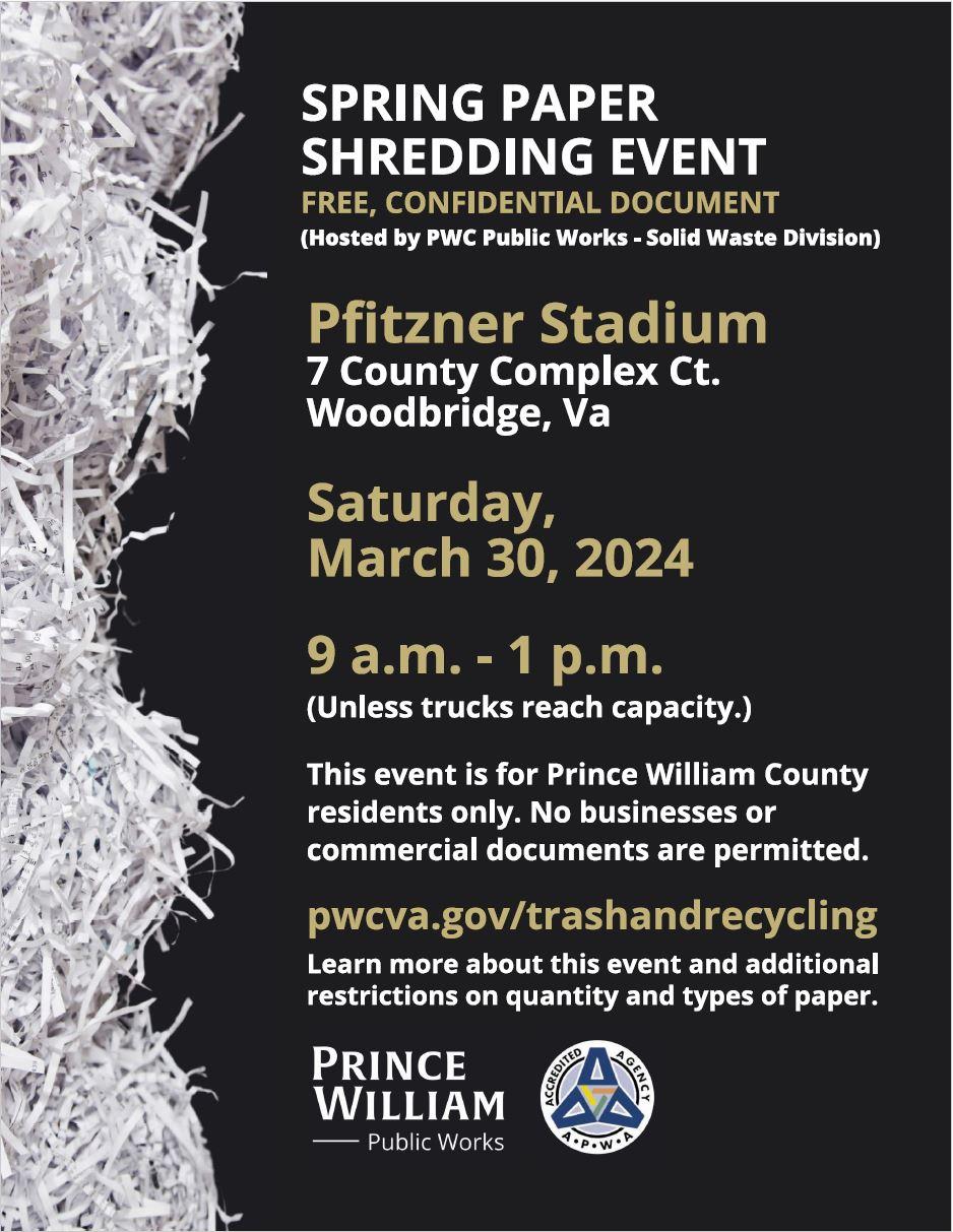 Flyer - Paper Shred at Pfitzner Stadium, March 30, 9am to 1 pm